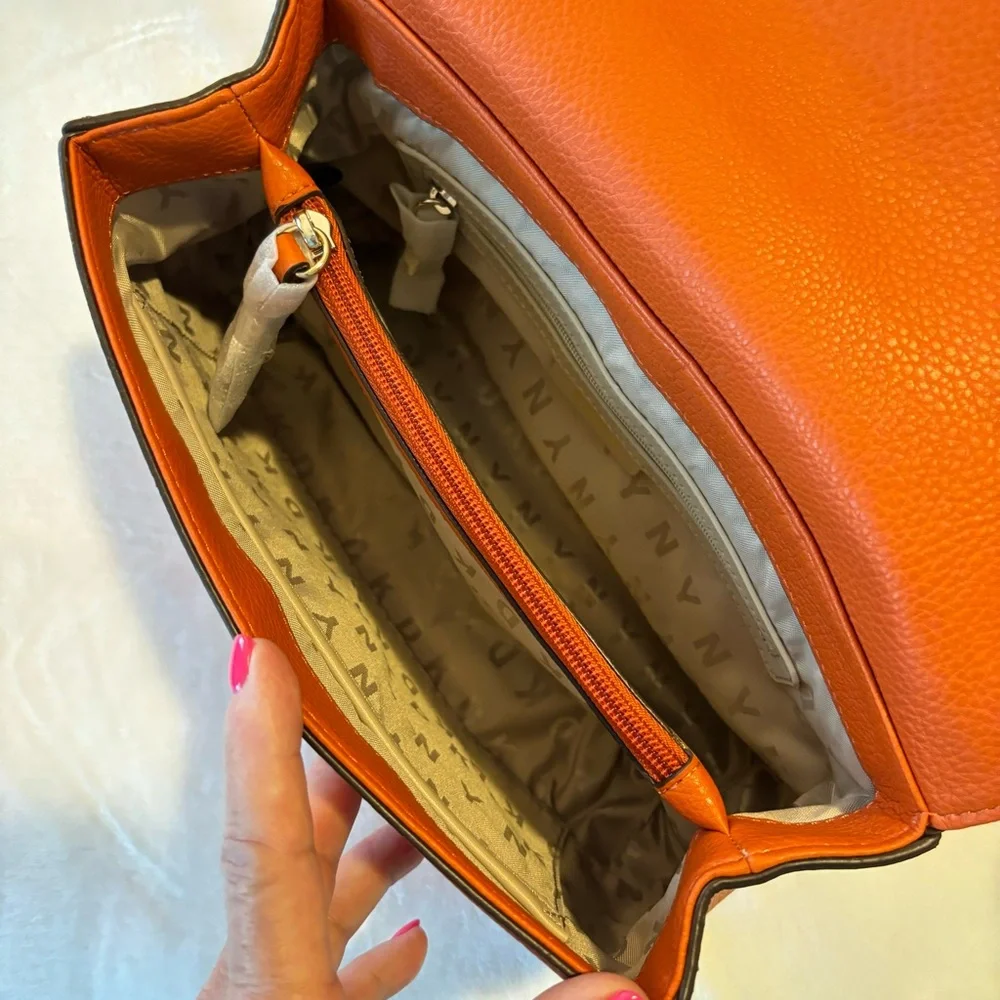 DKNY Sina Vegan Leather Papaya Medium Shoulder Bag--NWT